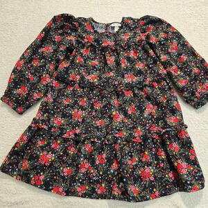 Cat & Jack Girls Long Sleeve Tiered Black Floral Print Dress Size 7/8 M